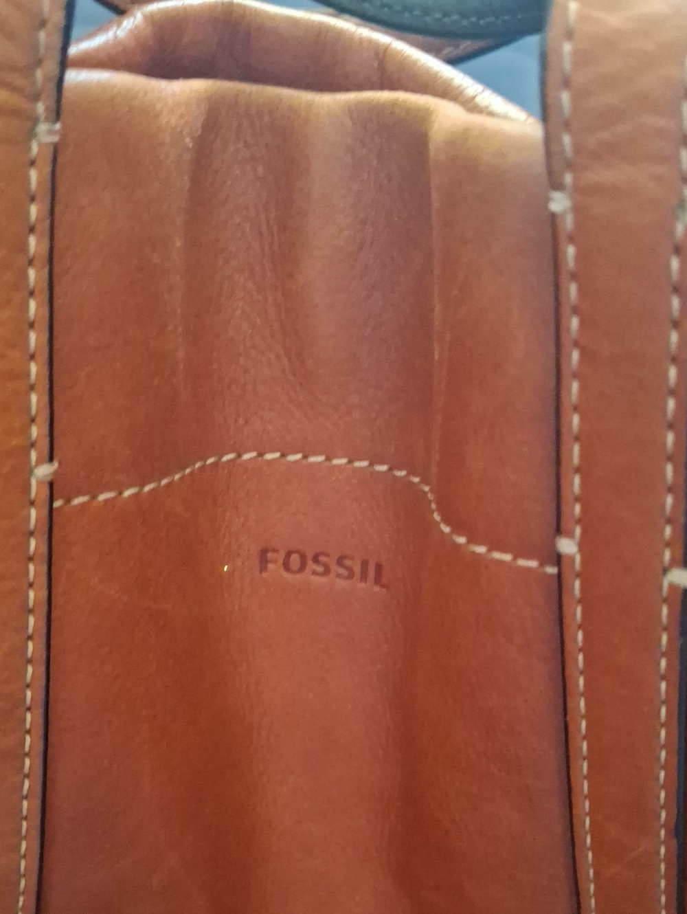Fossil Chestnut Brown Leather Messenger Tote with Striped Strap - Picture 2 of 6
